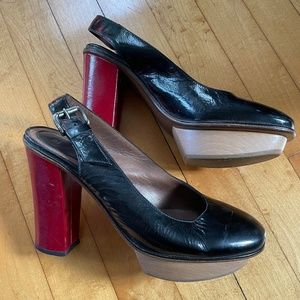 Authentic Marni sandals, black/red/wood, patent leather